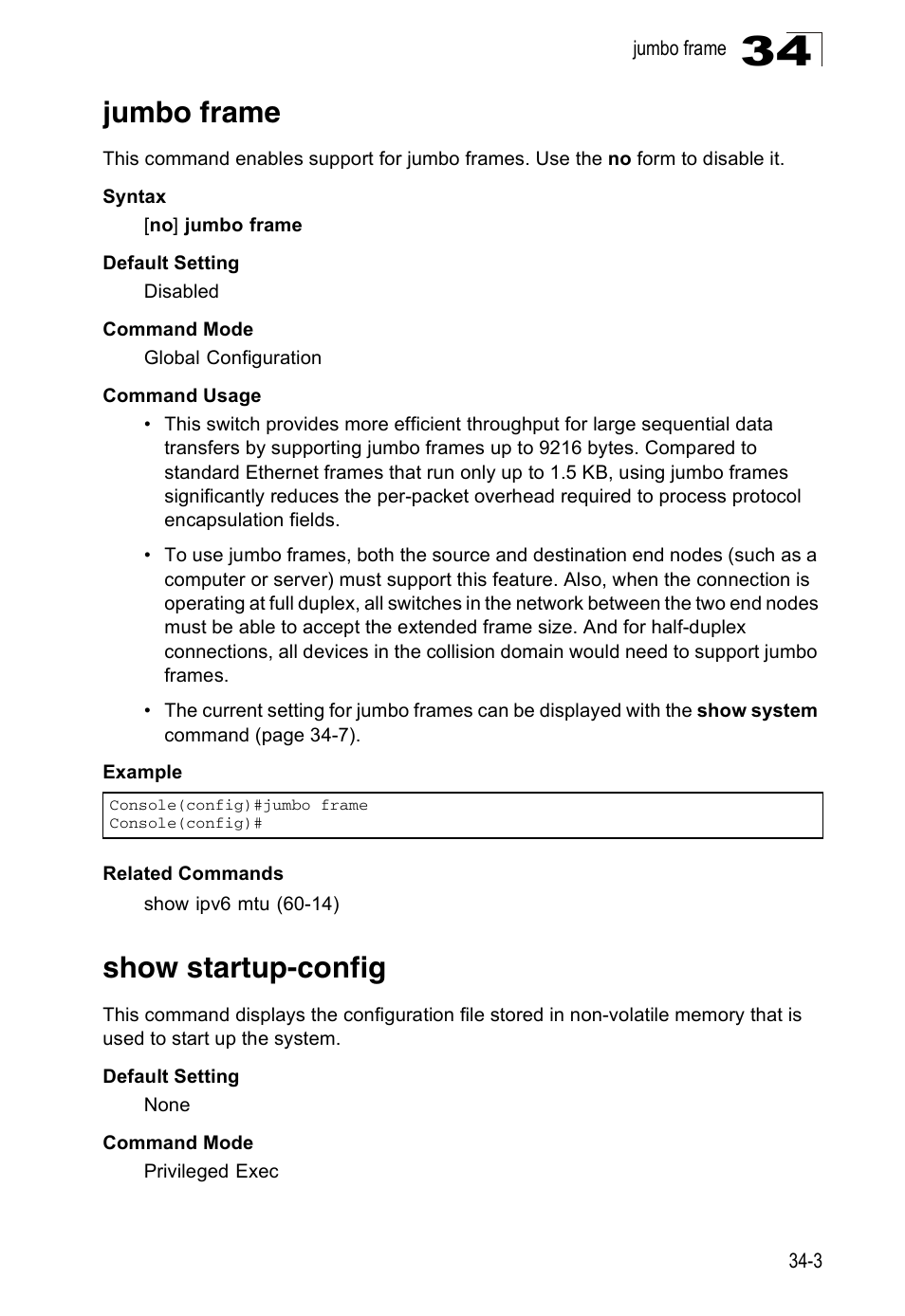 Jumbo frame, Show startup-config | Accton Technology Direk Tronik ES4524D User Manual | Page 293 / 588