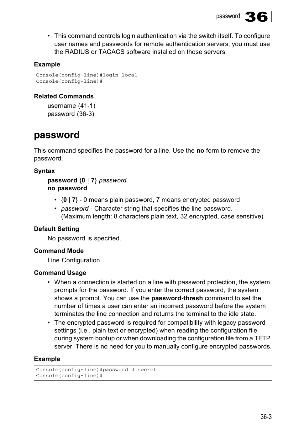 Password, Password 36-3 | Accton Technology Direk Tronik ES4524D User Manual | Page 311 / 588