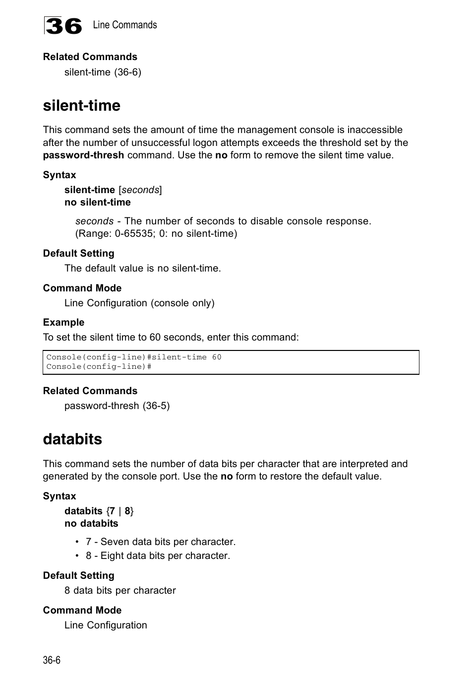 Silent-time, Databits, Silent-time 36-6 databits 36-6 | Accton Technology Direk Tronik ES4524D User Manual | Page 314 / 588