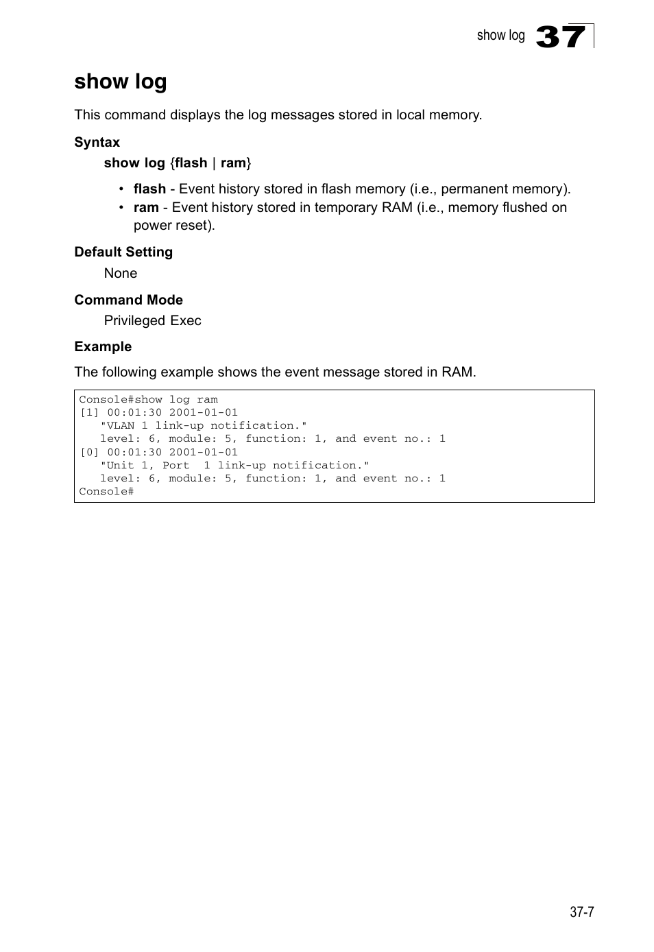 Show log | Accton Technology Direk Tronik ES4524D User Manual | Page 325 / 588