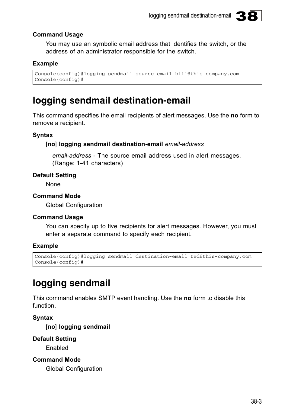 Logging sendmail destination-email, Logging sendmail | Accton Technology Direk Tronik ES4524D User Manual | Page 329 / 588