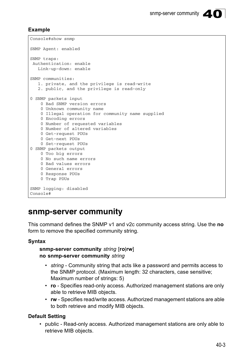 Snmp-server community | Accton Technology Direk Tronik ES4524D User Manual | Page 339 / 588