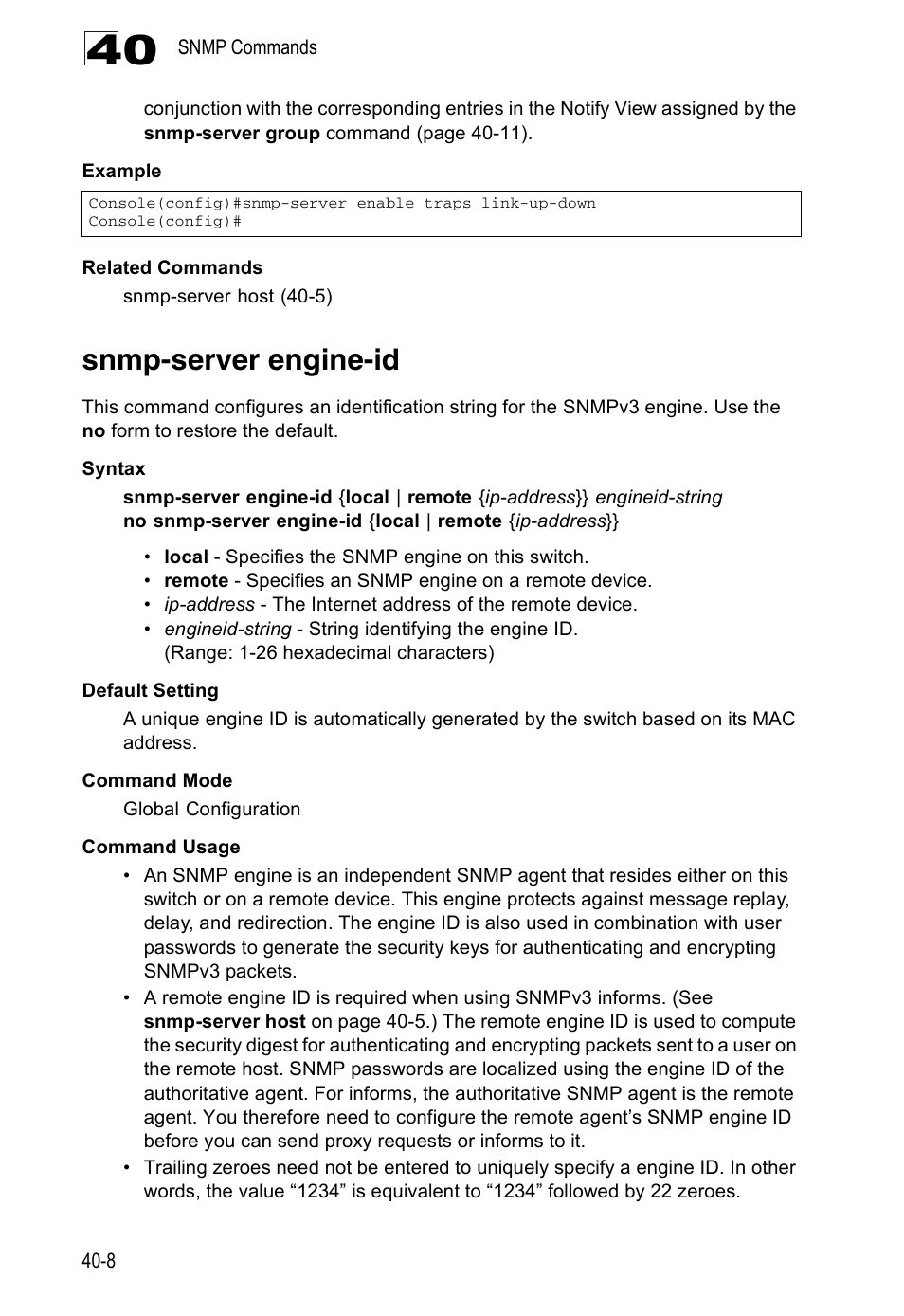 Snmp-server engine-id | Accton Technology Direk Tronik ES4524D User Manual | Page 344 / 588