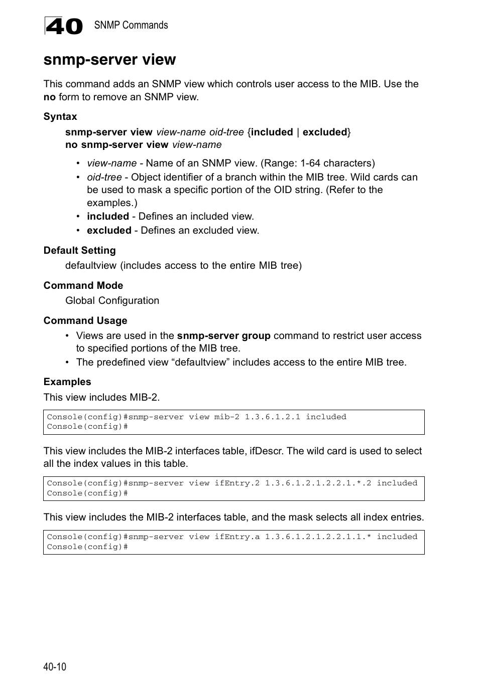 Snmp-server view | Accton Technology Direk Tronik ES4524D User Manual | Page 346 / 588