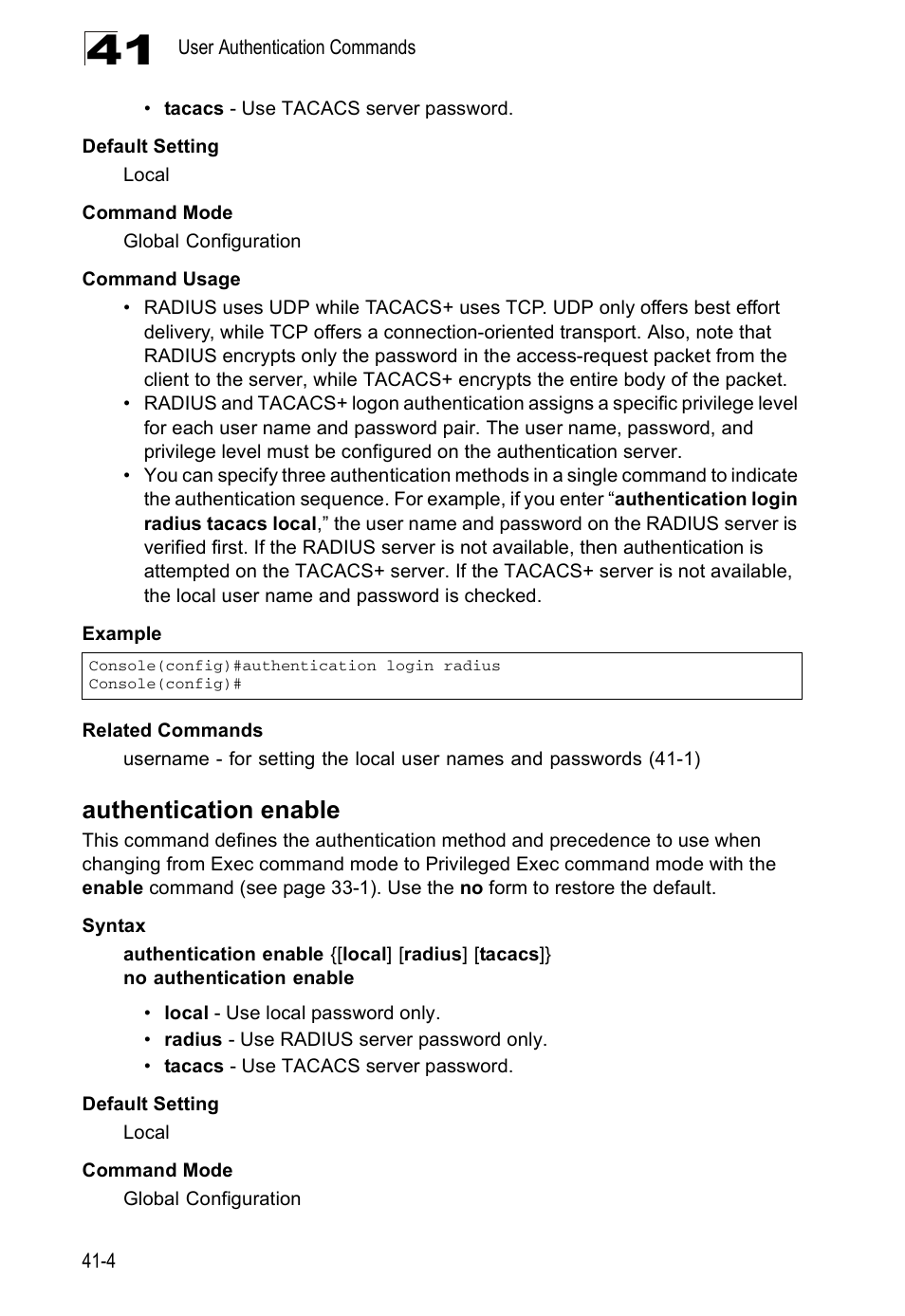 Authentication enable, Authentication enable (41-4) | Accton Technology Direk Tronik ES4524D User Manual | Page 356 / 588