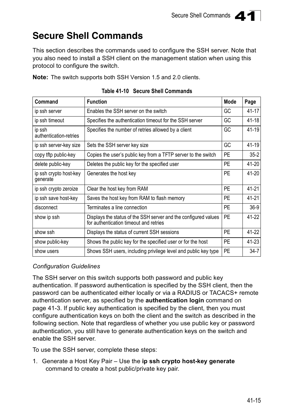 Secure shell commands, Table 41-10 | Accton Technology Direk Tronik ES4524D User Manual | Page 367 / 588