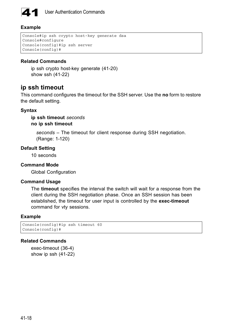 Ip ssh timeout | Accton Technology Direk Tronik ES4524D User Manual | Page 370 / 588