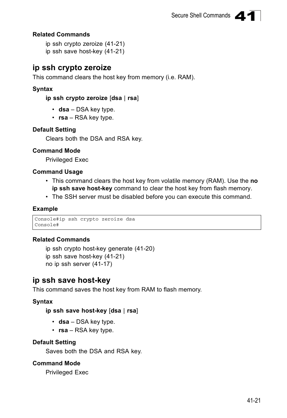 Ip ssh crypto zeroize, Ip ssh save host-key | Accton Technology Direk Tronik ES4524D User Manual | Page 373 / 588