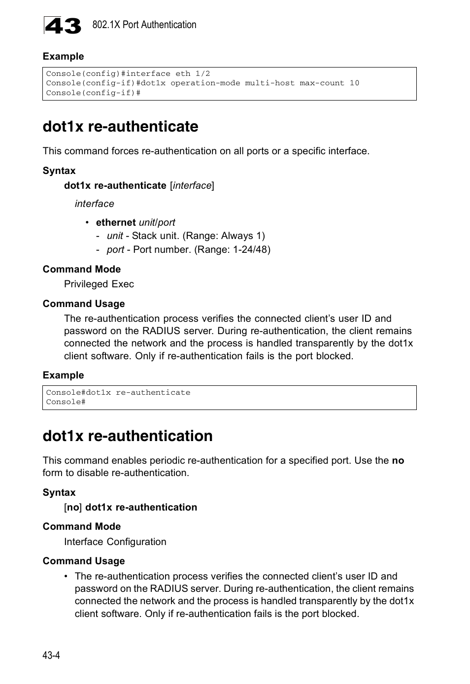 Dot1x re-authenticate, Dot1x re-authentication | Accton Technology Direk Tronik ES4524D User Manual | Page 384 / 588