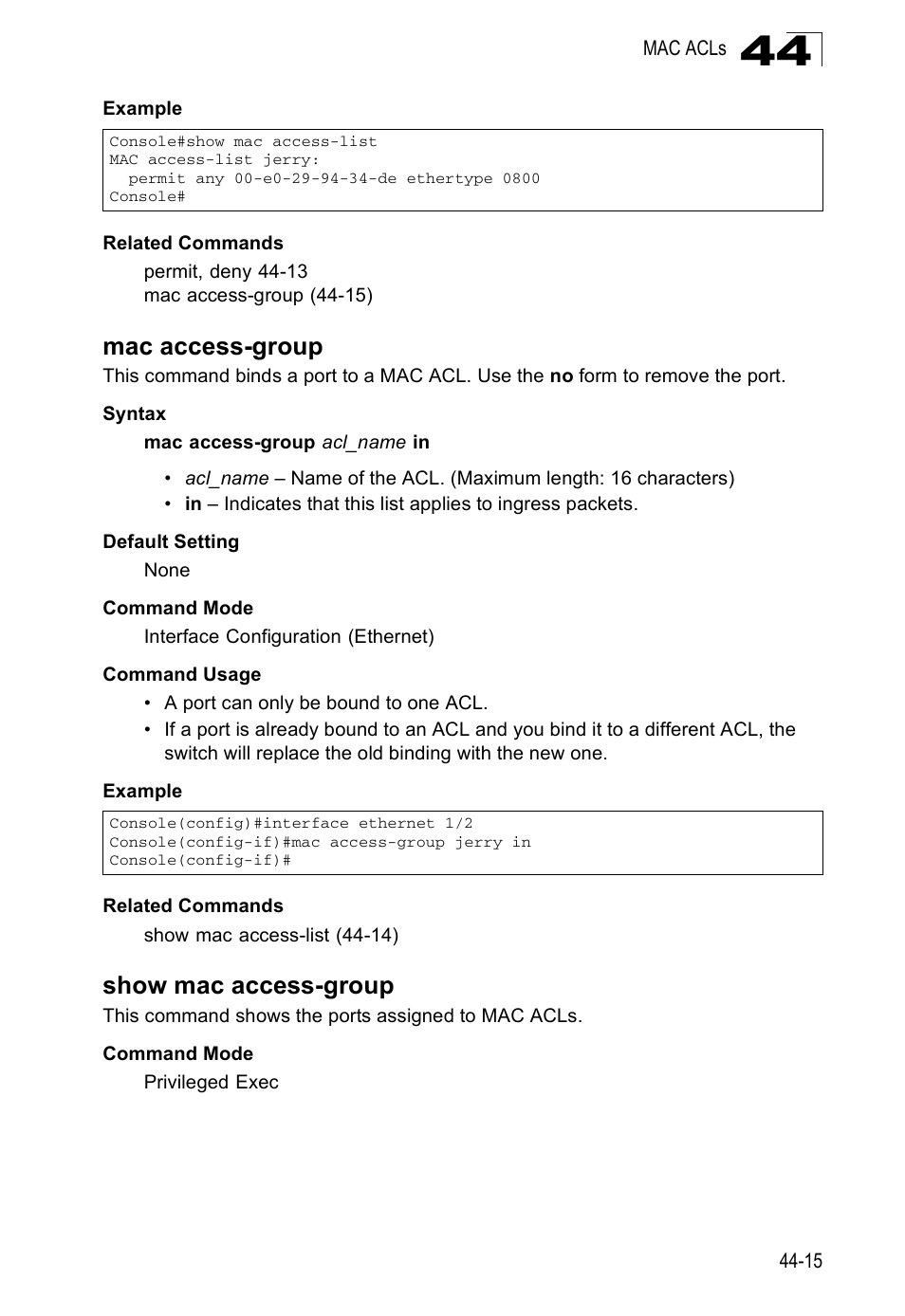 Mac access-group, Show mac access-group | Accton Technology Direk Tronik ES4524D User Manual | Page 403 / 588