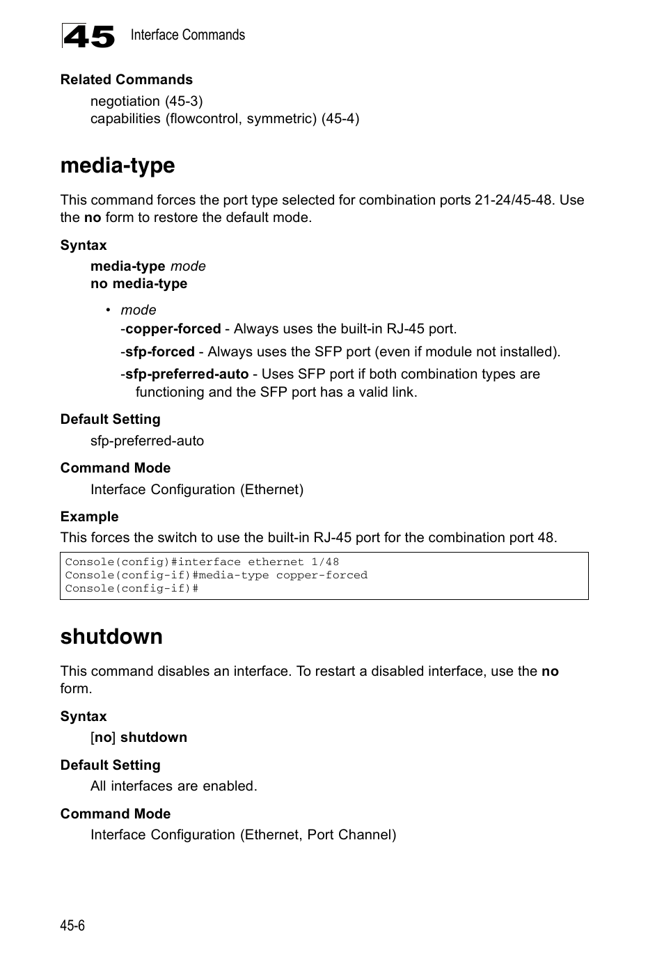 Media-type, Shutdown, Media-type 45-6 shutdown 45-6 | Shutdown (45-6) | Accton Technology Direk Tronik ES4524D User Manual | Page 412 / 588