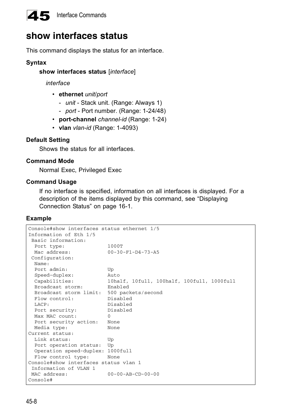 Show interfaces status | Accton Technology Direk Tronik ES4524D User Manual | Page 414 / 588