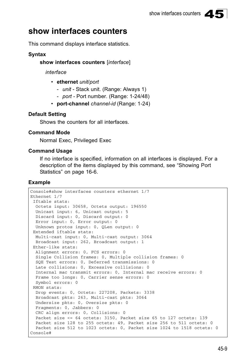 Show interfaces counters | Accton Technology Direk Tronik ES4524D User Manual | Page 415 / 588