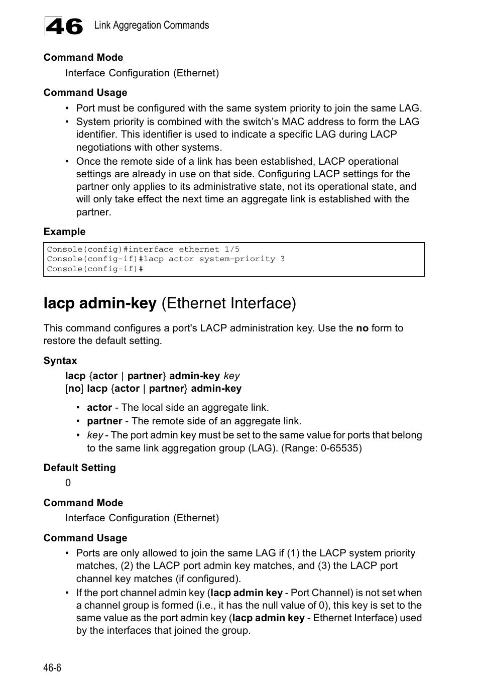 Lacp admin-key (ethernet interface) | Accton Technology Direk Tronik ES4524D User Manual | Page 424 / 588