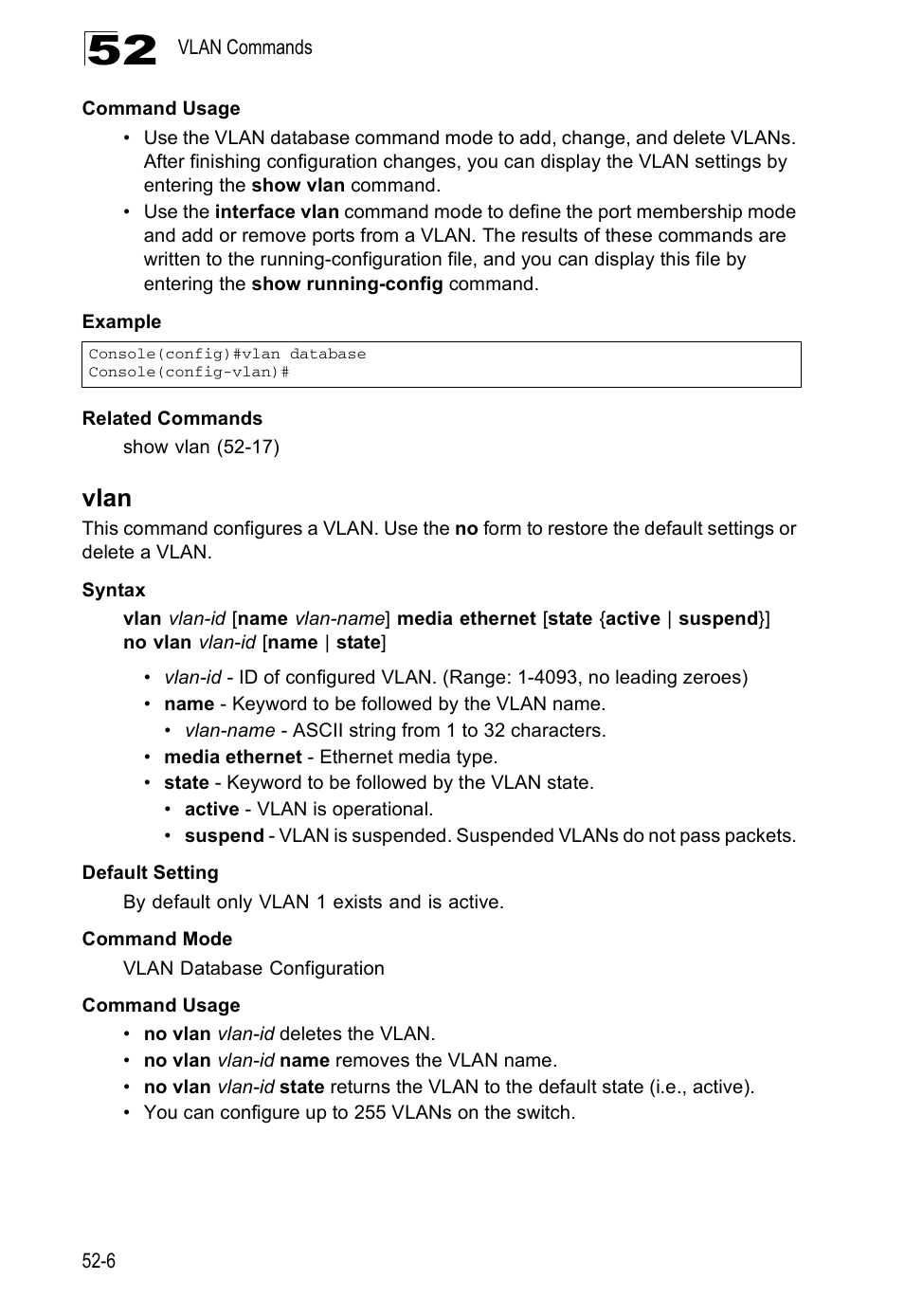 Vlan, Vlan 52-6 | Accton Technology Direk Tronik ES4524D User Manual | Page 466 / 588