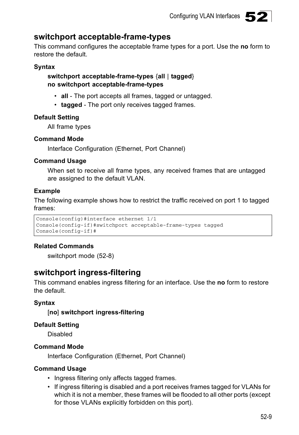 Switchport acceptable-frame-types, Switchport ingress-filtering | Accton Technology Direk Tronik ES4524D User Manual | Page 469 / 588