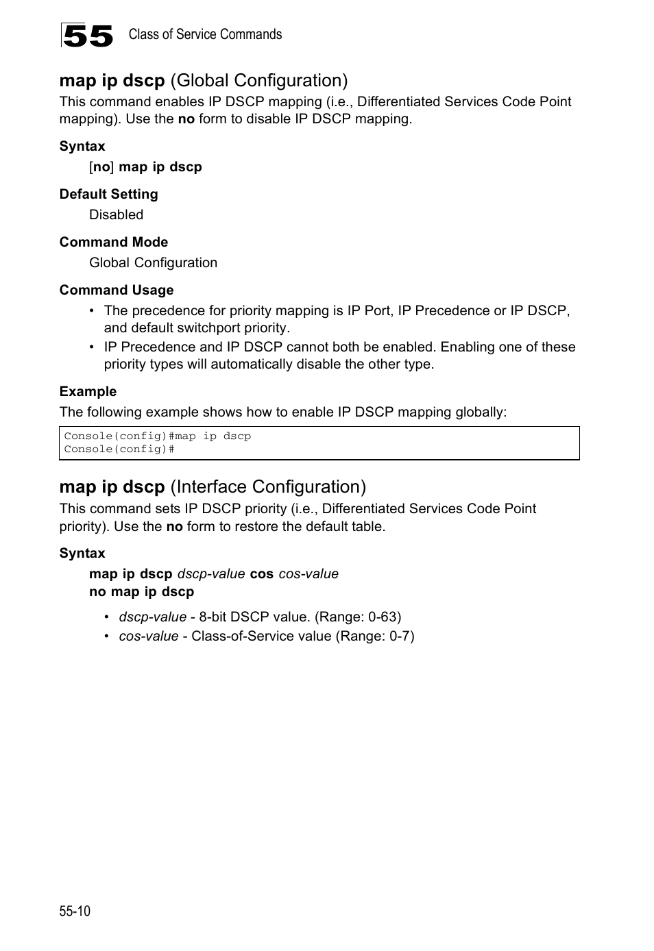 Map ip dscp (global configuration), Map ip dscp (interface configuration) | Accton Technology Direk Tronik ES4524D User Manual | Page 494 / 588