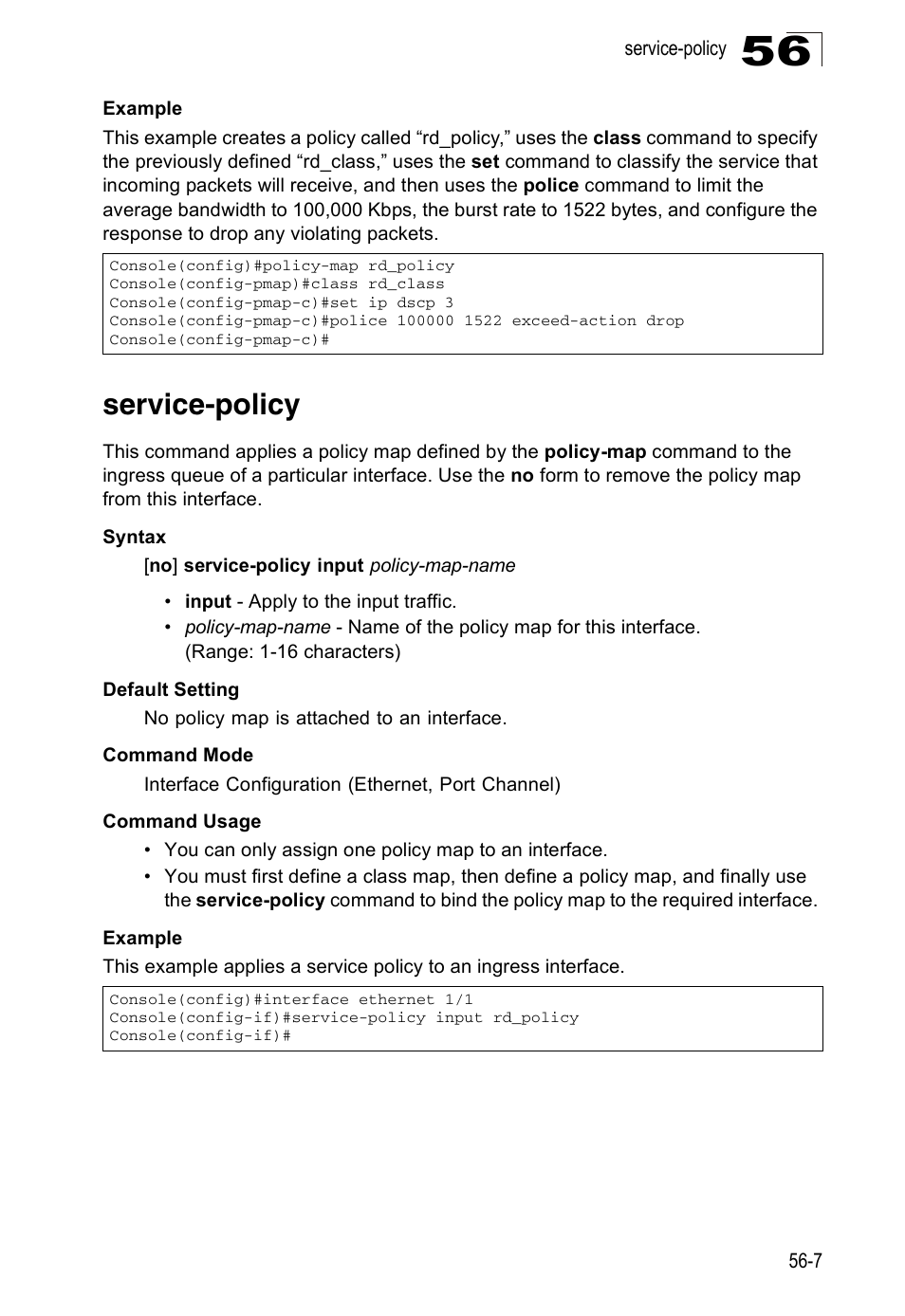 Service-policy, Service-policy 56-7 | Accton Technology Direk Tronik ES4524D User Manual | Page 505 / 588