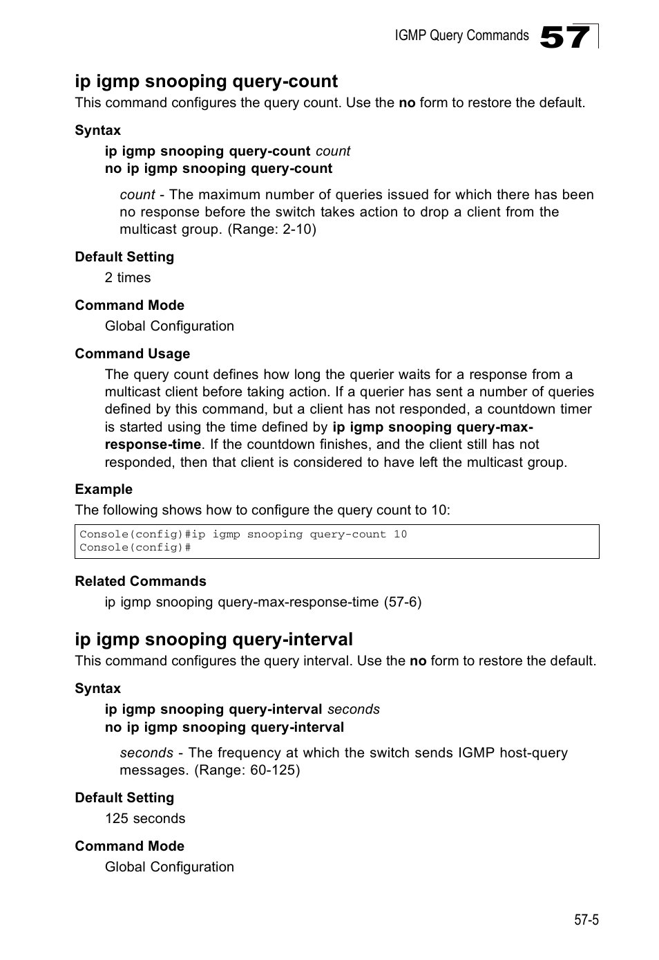 Ip igmp snooping query-count, Ip igmp snooping query-interval | Accton Technology Direk Tronik ES4524D User Manual | Page 513 / 588