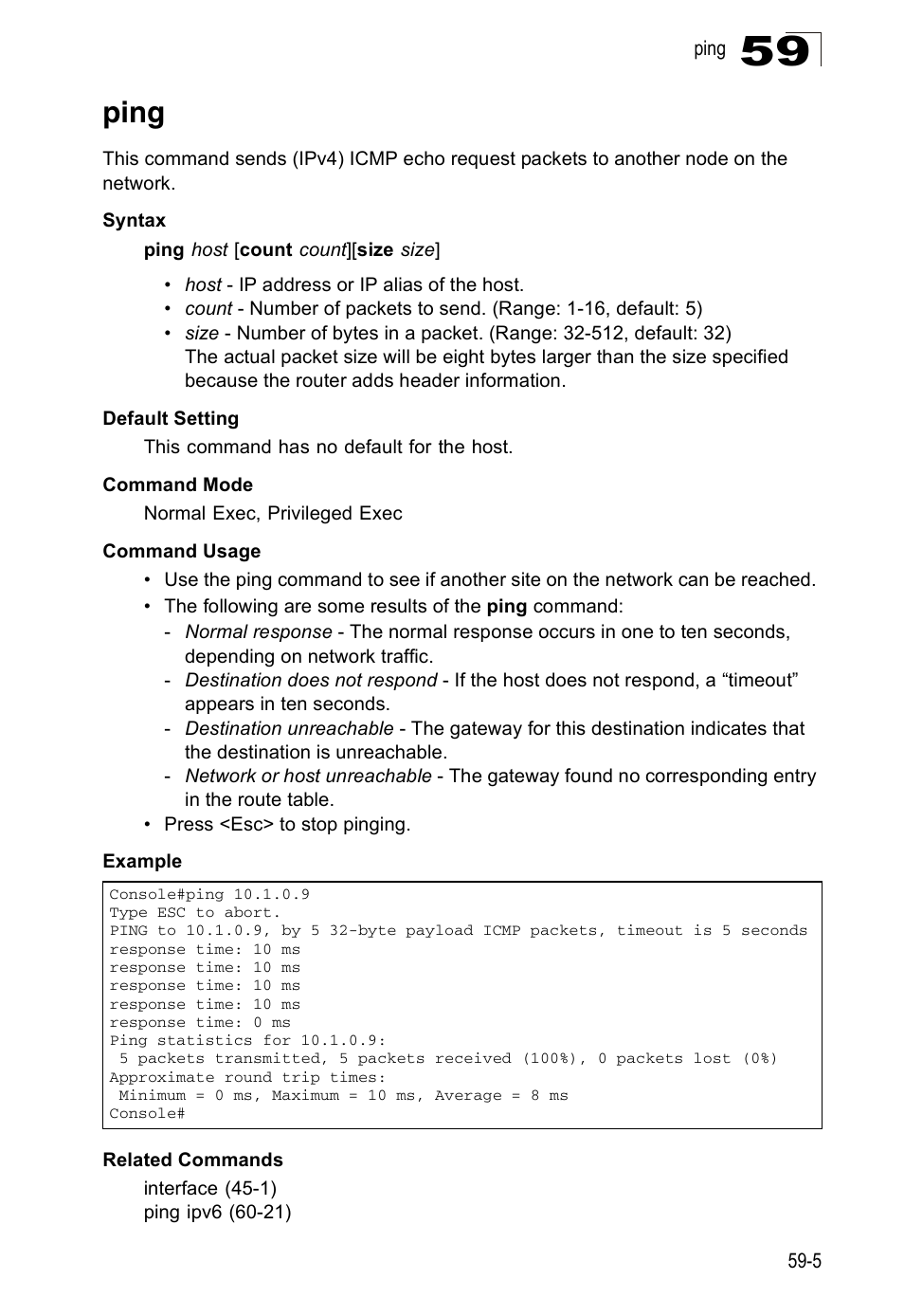 Ping, Ping 59-5 | Accton Technology Direk Tronik ES4524D User Manual | Page 531 / 588