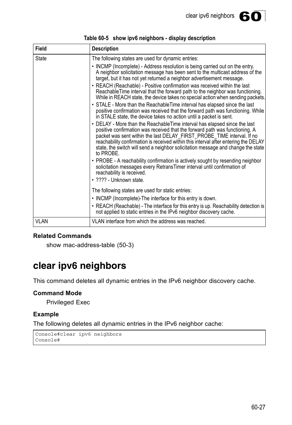 Clear ipv6 neighbors | Accton Technology Direk Tronik ES4524D User Manual | Page 559 / 588