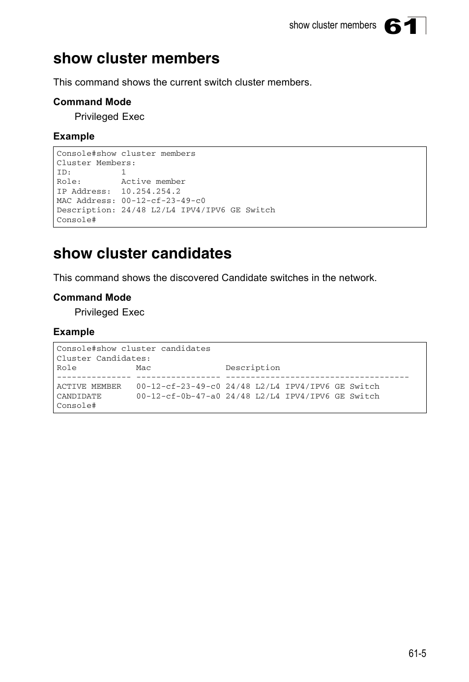 Show cluster members, Show cluster candidates | Accton Technology Direk Tronik ES4524D User Manual | Page 565 / 588