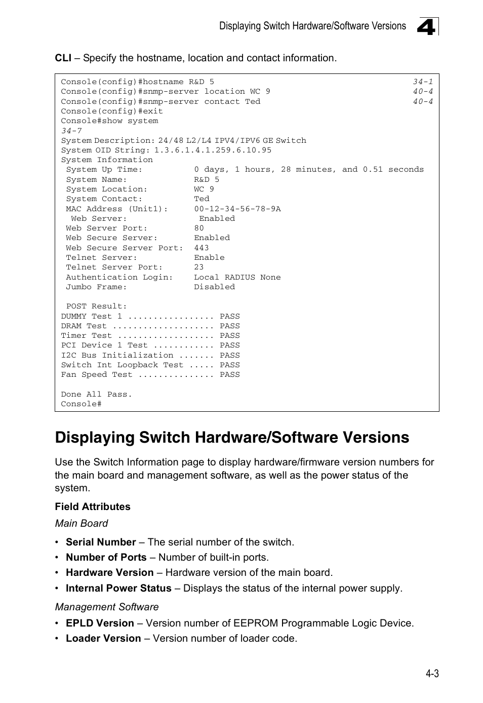 Displaying switch hardware/software versions | Accton Technology Direk Tronik ES4524D User Manual | Page 63 / 588
