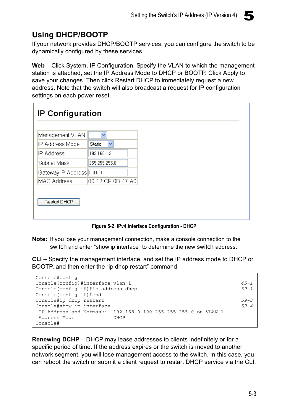 Using dhcp/bootp, Figure 5-2, Ipv4 interface configuration - dhcp | Accton Technology Direk Tronik ES4524D User Manual | Page 71 / 588