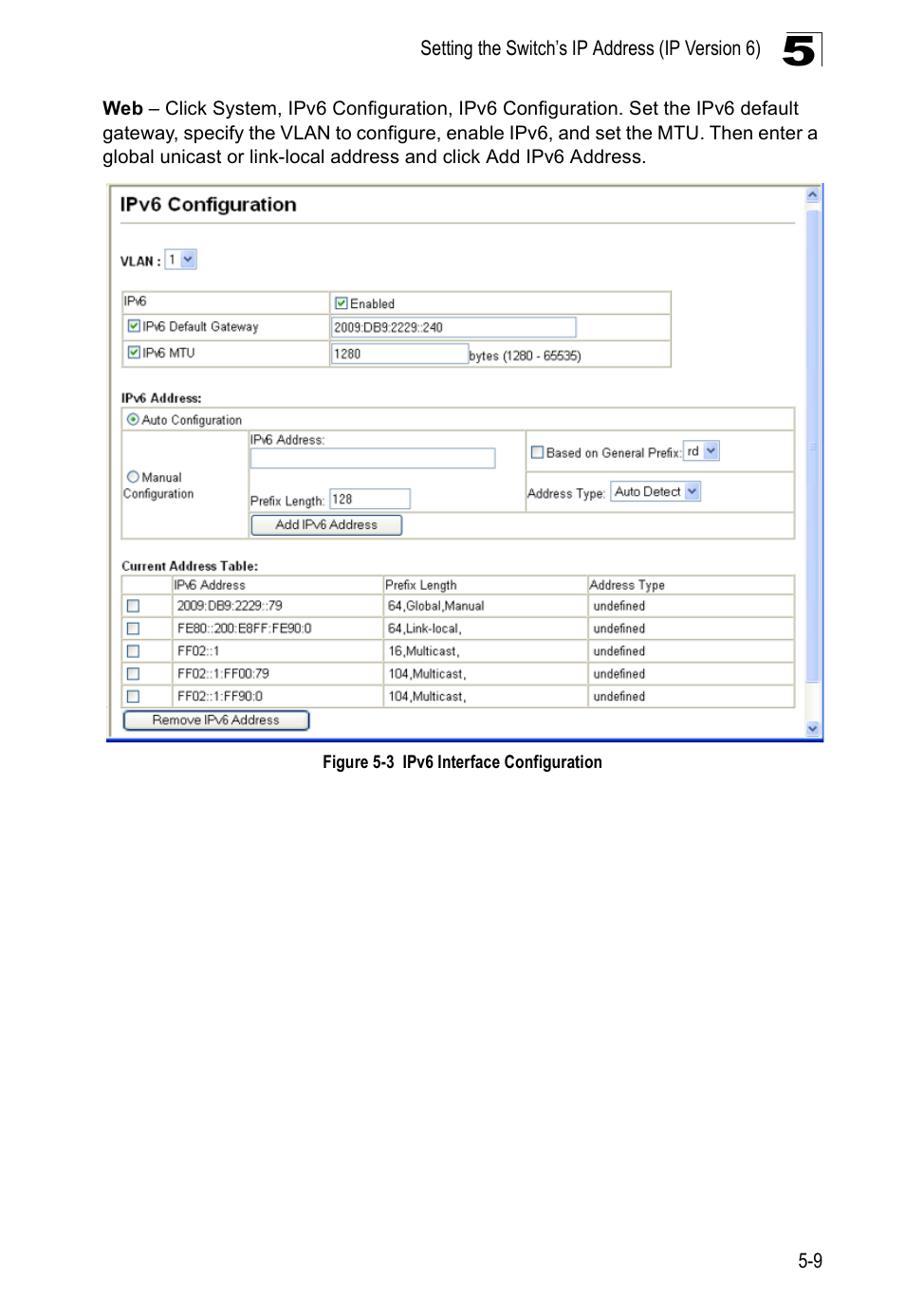 Figure 5-3, Ipv6 interface configuration | Accton Technology Direk Tronik ES4524D User Manual | Page 77 / 588