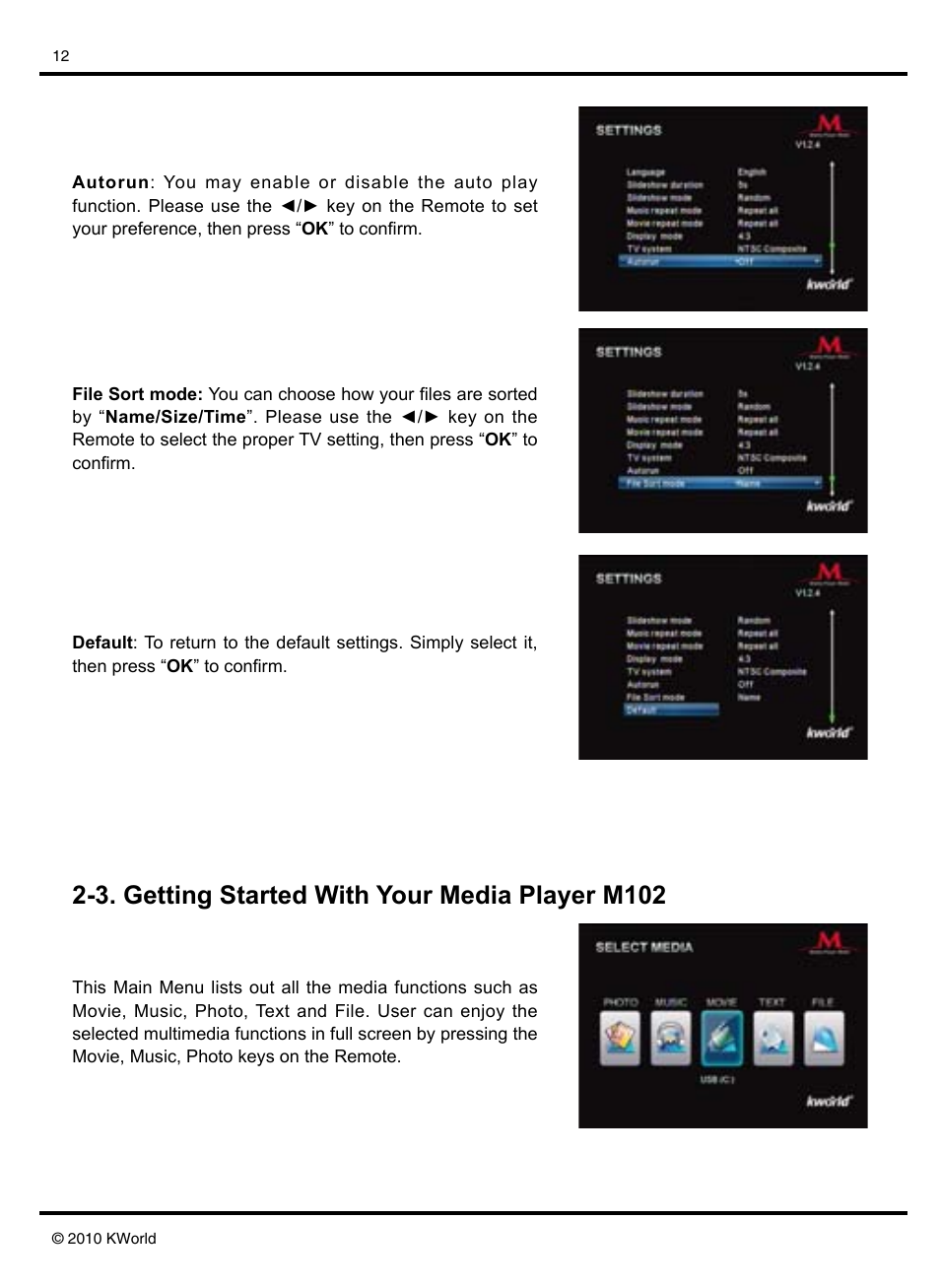 3. getting started with your media player m102 | KWorld M102 User Manual | Page 12 / 20