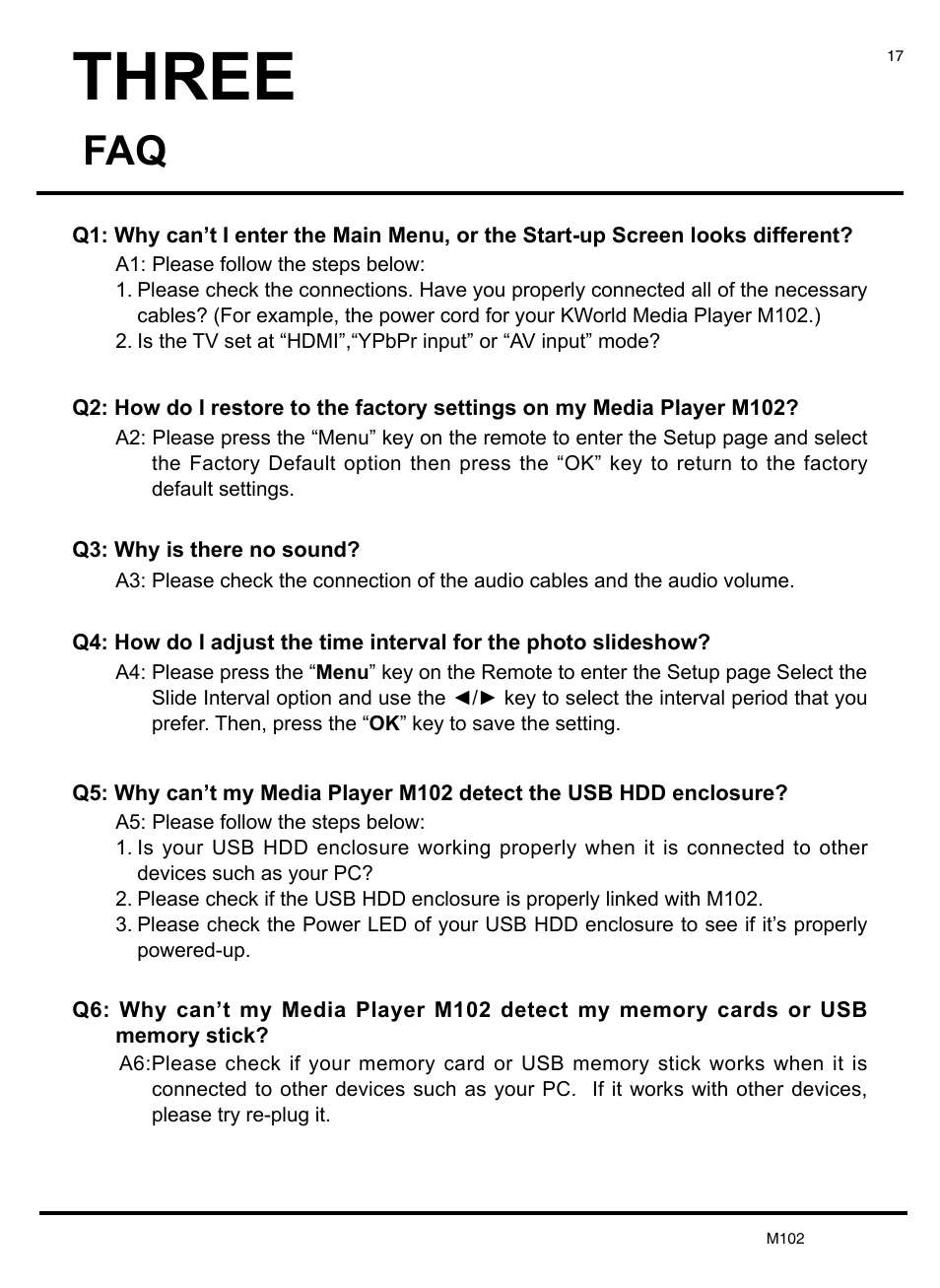Three | KWorld M102 User Manual | Page 17 / 20
