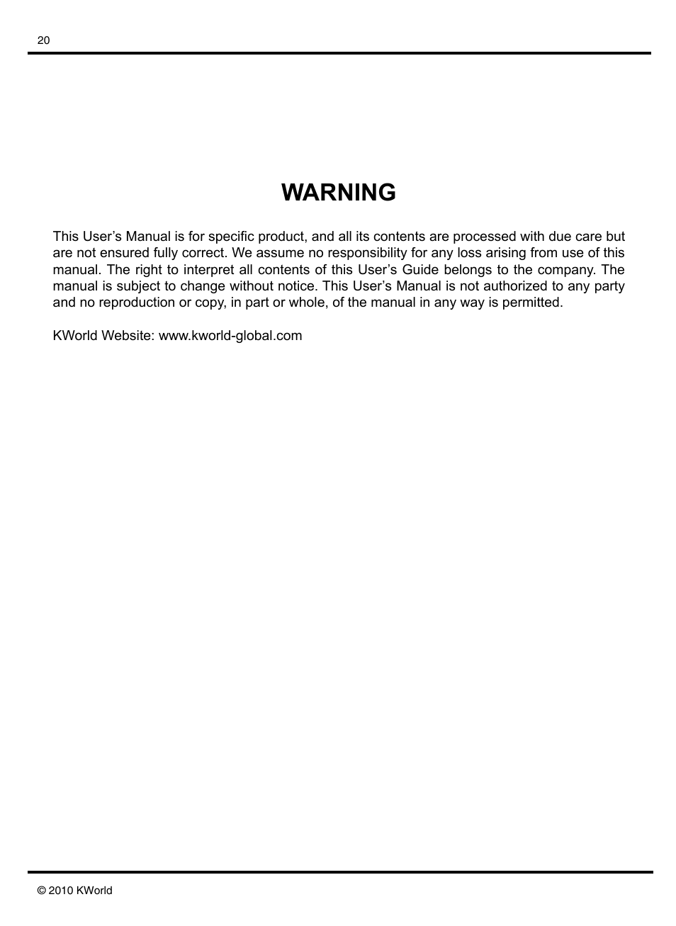 Warning | KWorld M102 User Manual | Page 20 / 20