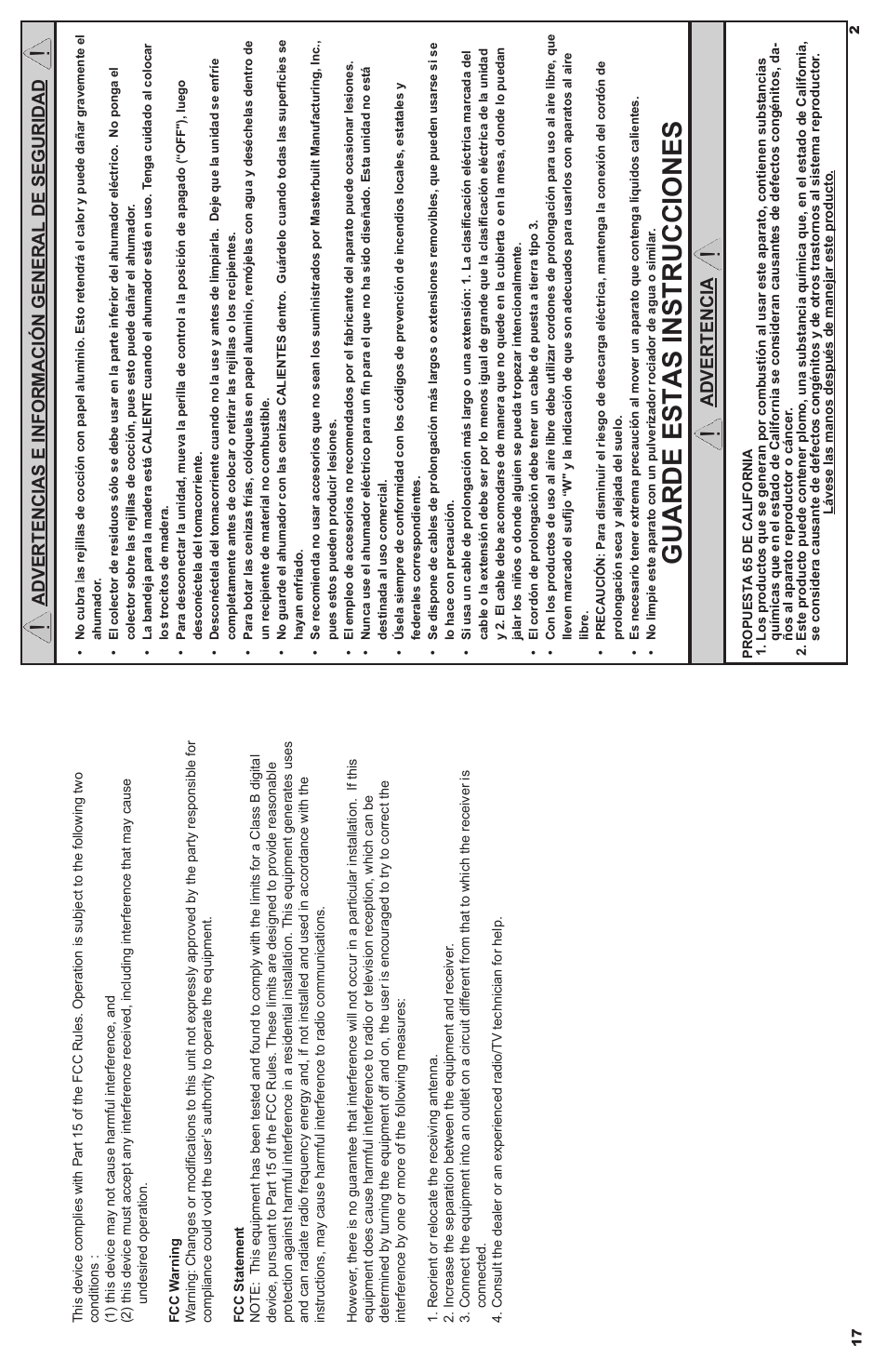 Guarde estas instrucciones, Advertencias e información general de seguridad, Advertencia | Masterbuilt 30-inch Electric Digital Stainless Steel Smokehouse (20070411) USER GUIDE User Manual | Page 18 / 30