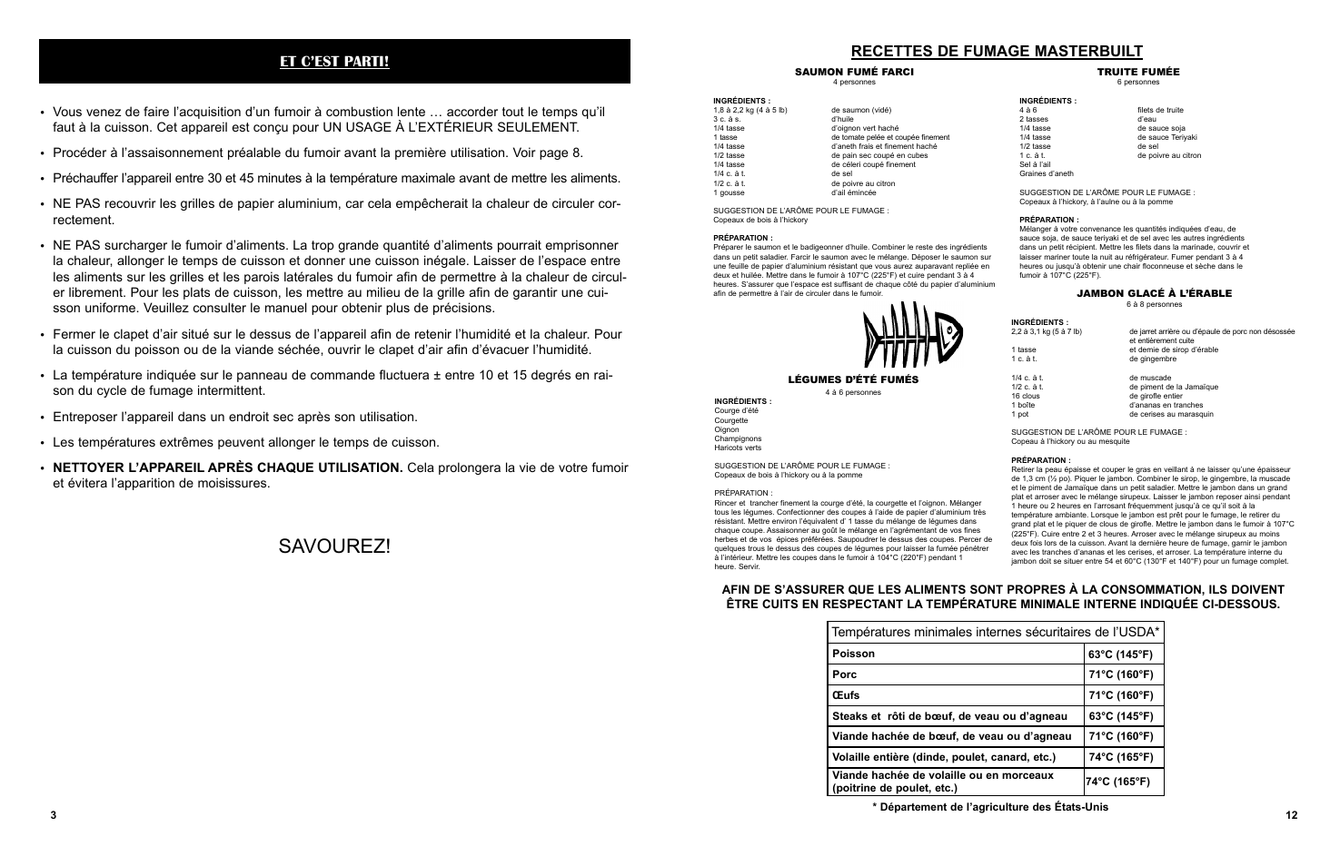 Savourez, Et c’est parti, Recettes de fumage masterbuilt | Masterbuilt 30-inch Electric Digital Smokehouse Black w/ Top Control (20070910) USER GUIDE User Manual | Page 20 / 24
