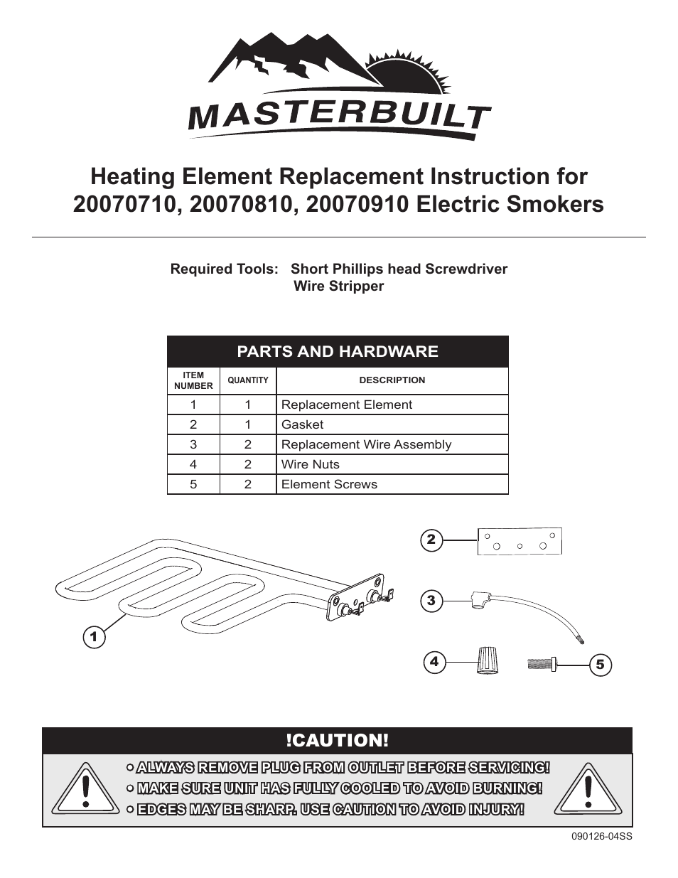 Masterbuilt 30-inch Electric Digital Smokehouse Black w/ Top Control (20070910) HEATING ELEMENT REPLACEMENT User Manual | 4 pages