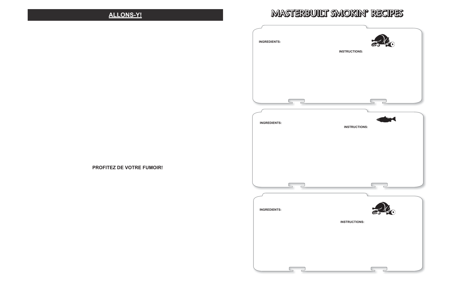 Masterbuilt smokin’ recipes, Allons-y, Profitez de votre fumoir | Masterbuilt 30-inch Electric Digital Smokehouse Black (20070213) USER GUIDE User Manual | Page 15 / 28