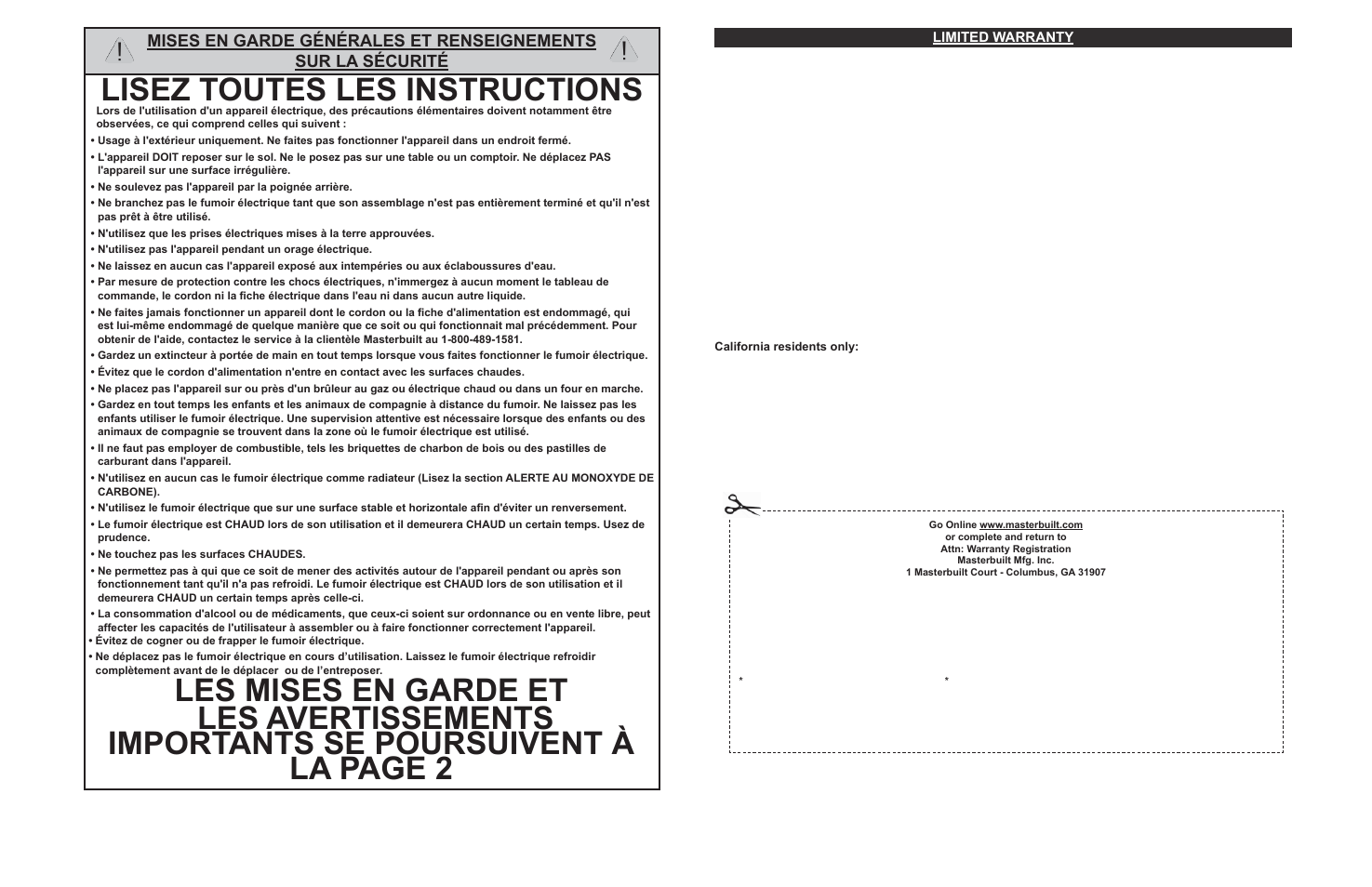 Lisez toutes les instructions | Masterbuilt 30-inch Electric Digital Smokehouse Black (20070213) USER GUIDE User Manual | Page 17 / 28