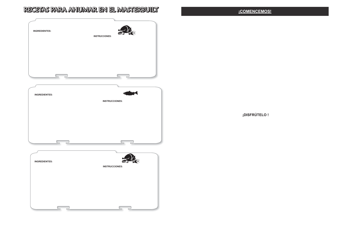 Recetas para ahumar en el masterbuilt, Comencemos, Disfrútelo | Masterbuilt 30-inch Electric Digital Smokehouse Black (20070213) USER GUIDE User Manual | Page 23 / 28