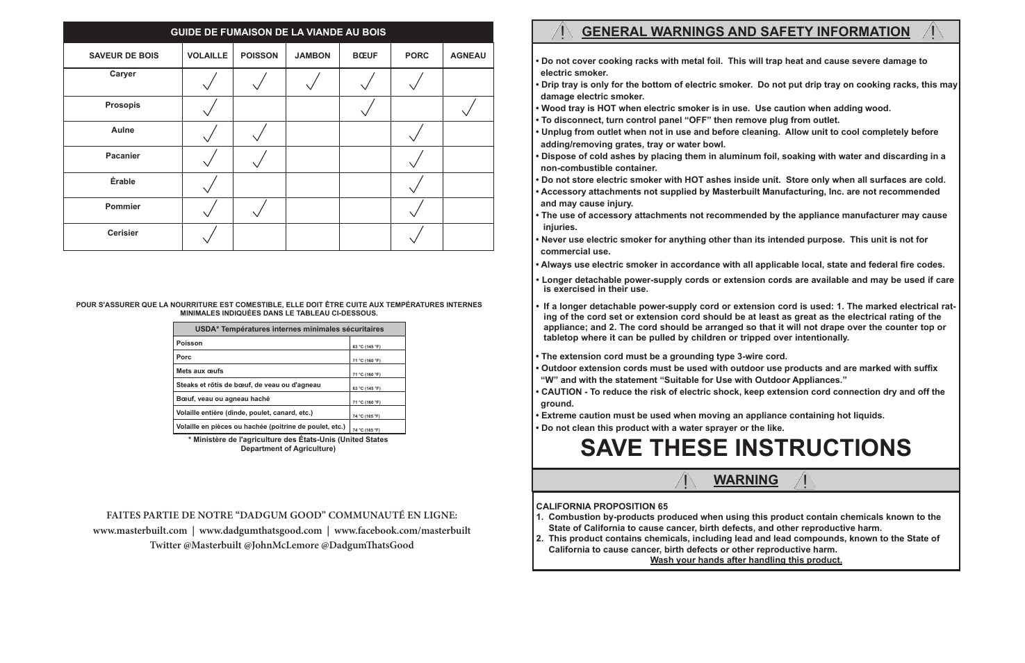 Save these instructions, General warnings and safety information, Warning | Masterbuilt 30-inch Electric Digital Smokehouse Black (20070213) USER GUIDE User Manual | Page 3 / 28