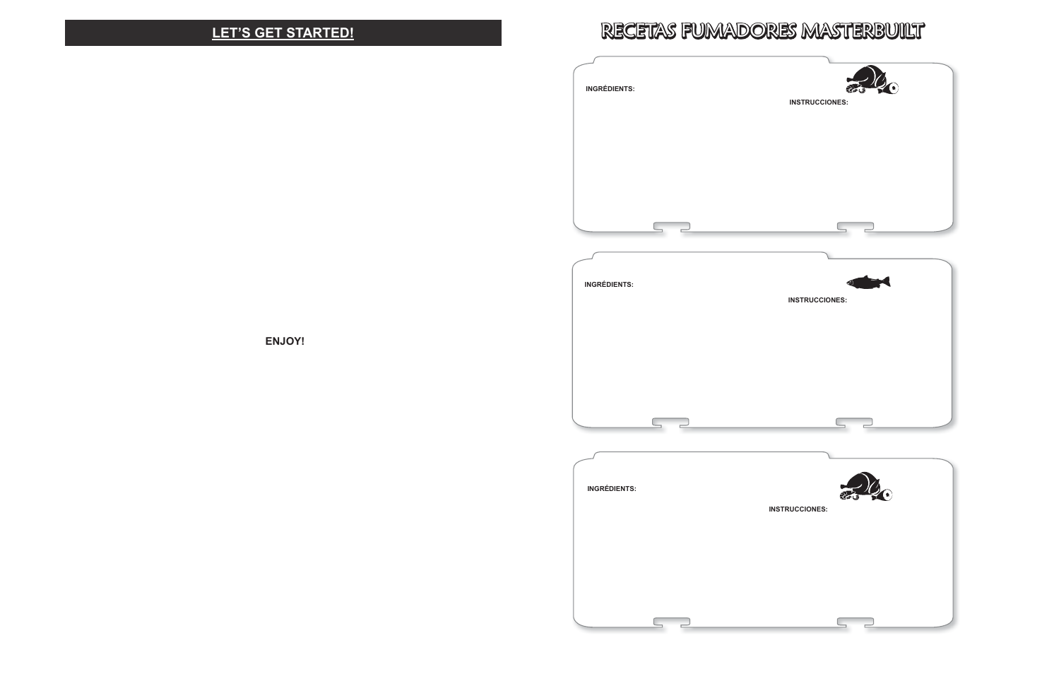 Recetas fumadores masterbuilt, Let’s get started, Enjoy | Masterbuilt 30-inch Electric Digital Smokehouse Black (20070213) USER GUIDE User Manual | Page 4 / 28