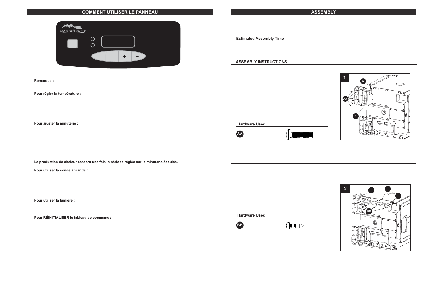 Comment utiliser le panneau, Assembly | Masterbuilt 30-inch Electric Digital Smokehouse Black (20070213) USER GUIDE User Manual | Page 7 / 28