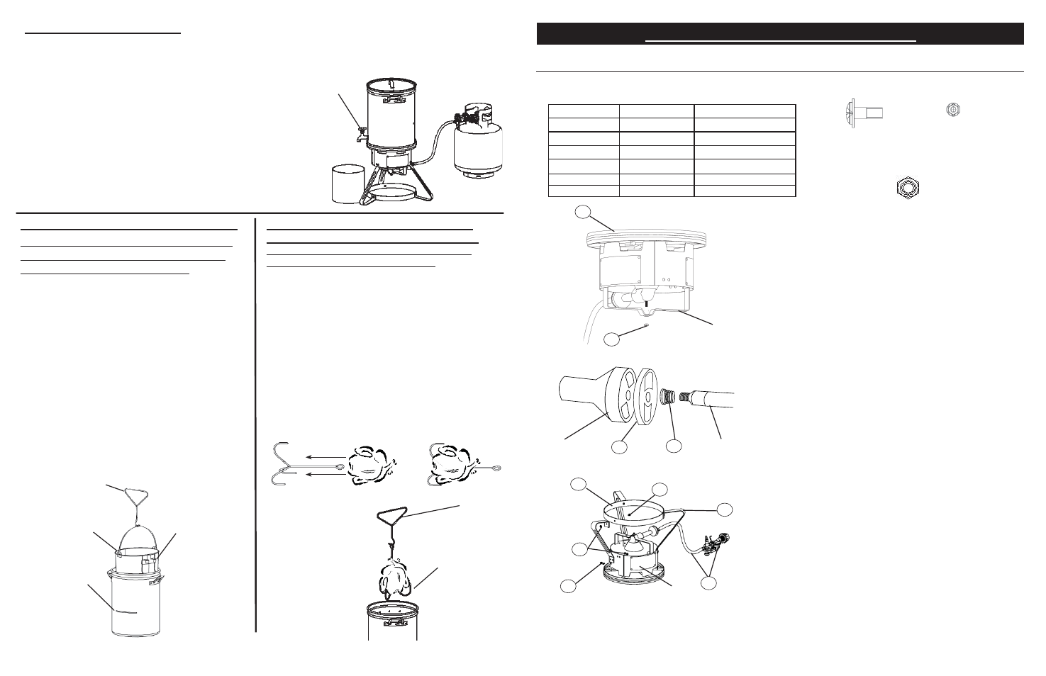 Instrucciones para el armado, Using pot with drain valve, Using the pot with the drain hook basket | Using the pot with the turkey hook, Listado de piezas, Lista de herrajes | Masterbuilt Propane Turkey Fryer with Turkey Tap (20020507) User Manual | Page 18 / 36