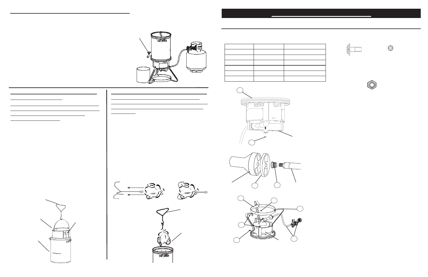 Instructions d'assemblage, Liste des pièces, Liste de la quincaillerie | Utilisation du pot avec le crochet pour dinde | Masterbuilt Propane Turkey Fryer with Turkey Tap (20020507) User Manual | Page 31 / 36