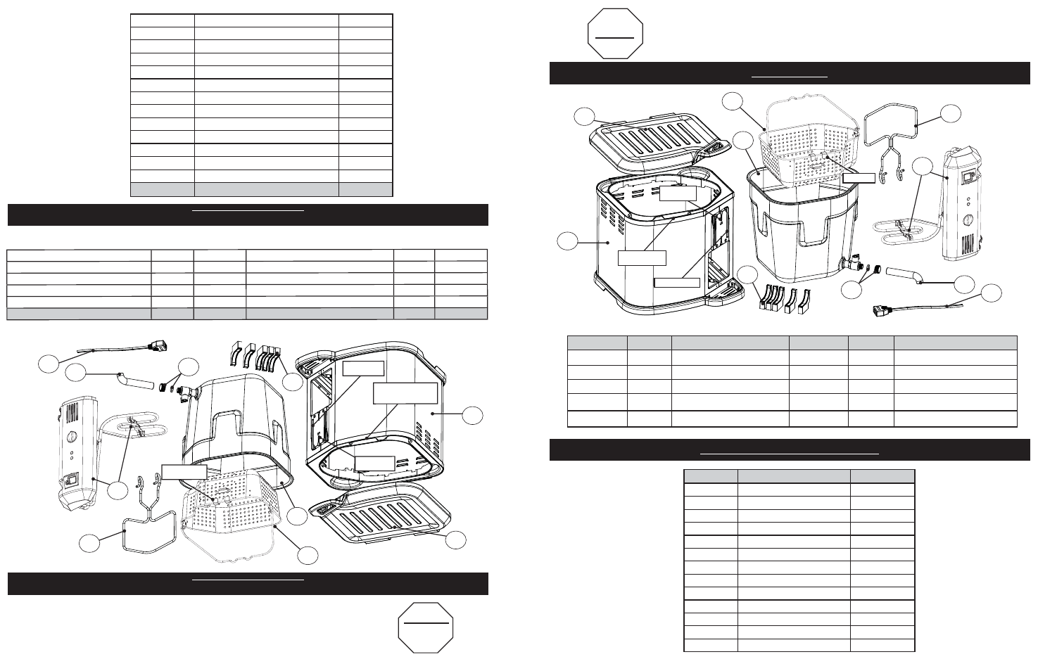 Stop, Alt o, Parts list replacement parts list | Lista de piezas | Masterbuilt Butterball XL Indoor Electric Turkey Fryer (23011114) User Manual | Page 3 / 16