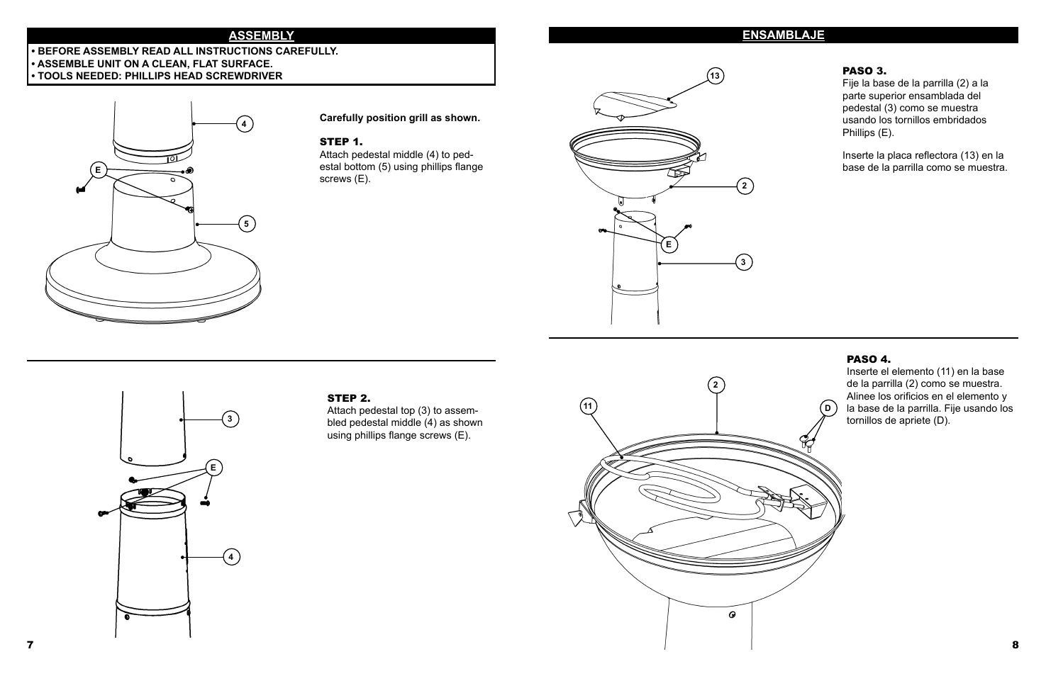 Assembly, Ensamblaje | Masterbuilt Veranda Grill (20150210, 20150414, 20150514, 20150614) User Manual | Page 8 / 16