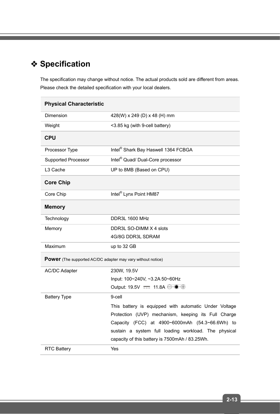 Specification | MSI GT72 DOMINATOR (GTX 970M) User Manual | Page 23 / 48