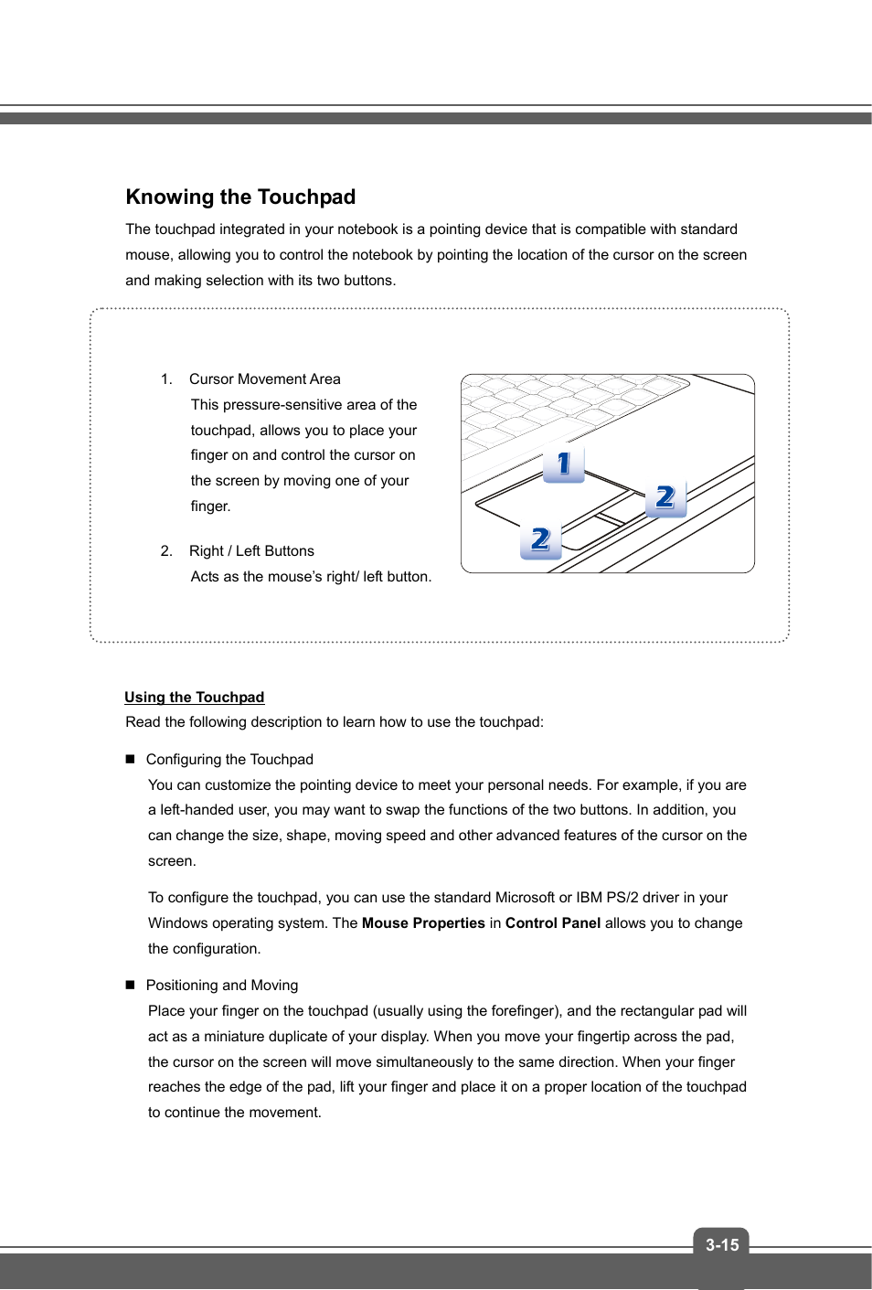 Knowing the touchpad | MSI GT72 DOMINATOR (GTX 970M) User Manual | Page 41 / 48