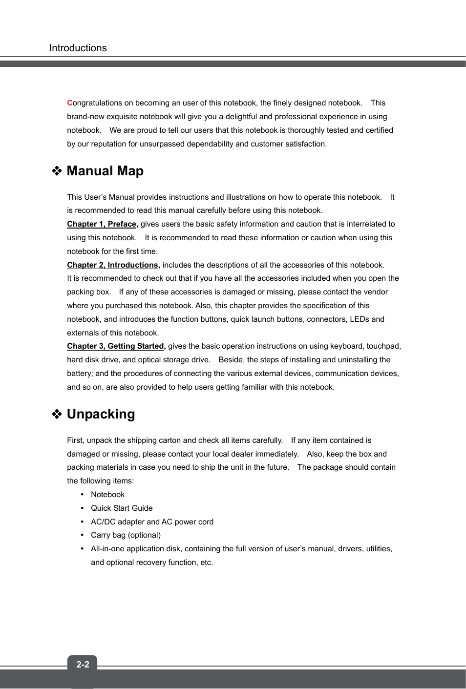 Manual map, Unpacking | MSI GS60 GHOST User Manual | Page 10 / 42