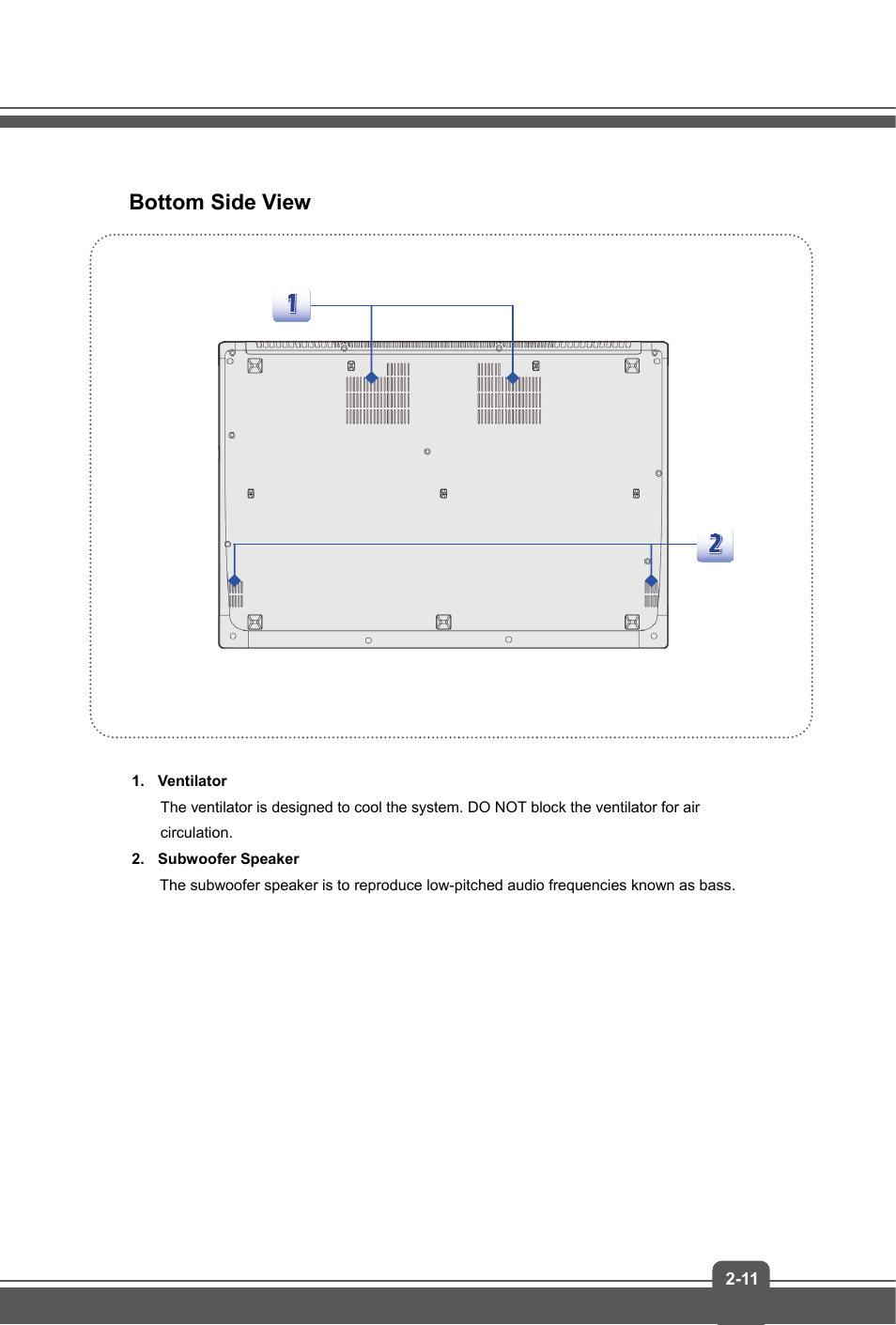 Bottom side view | MSI GS60 GHOST User Manual | Page 19 / 42