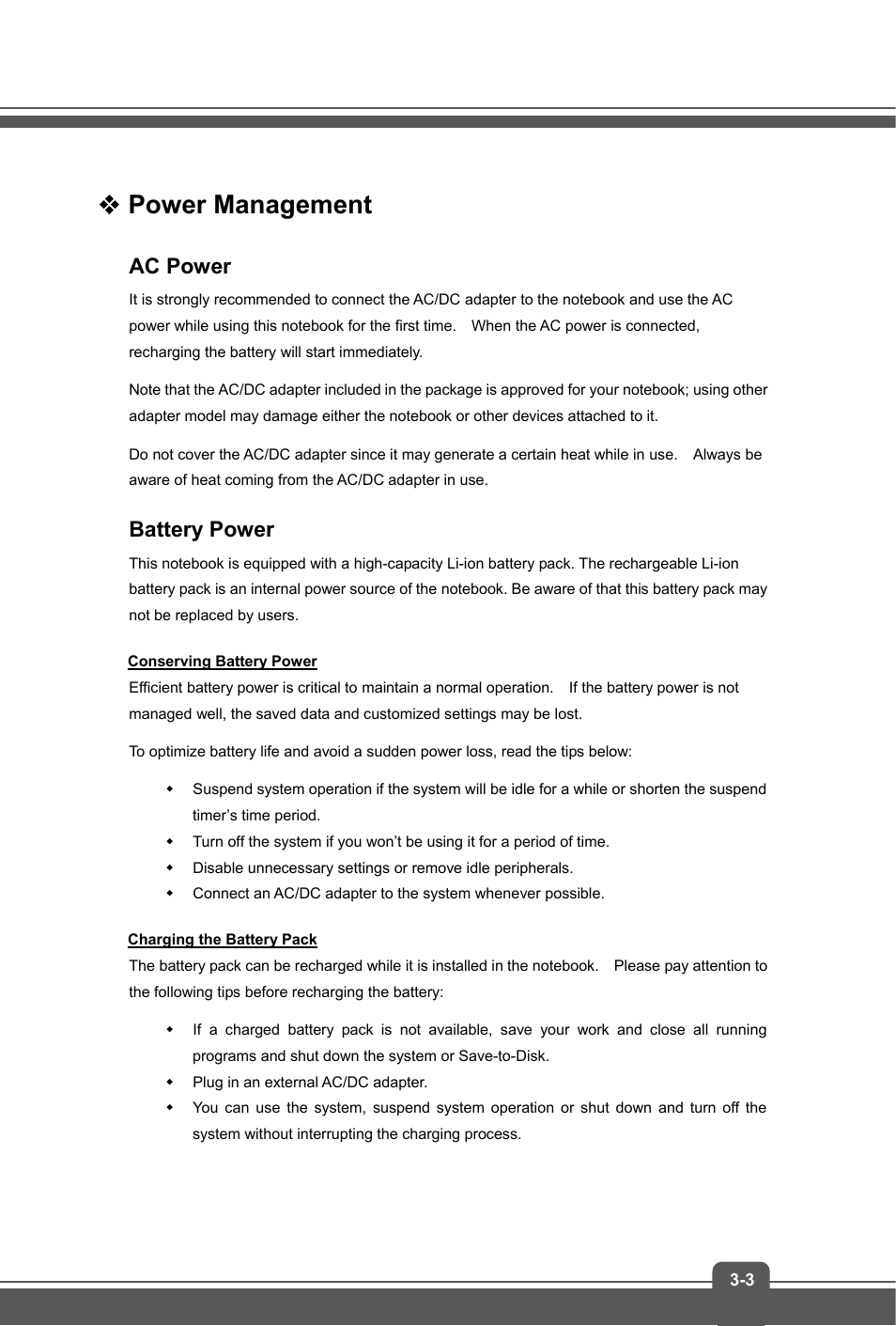Power management, Ac power, Battery power | MSI GS60 GHOST User Manual | Page 25 / 42